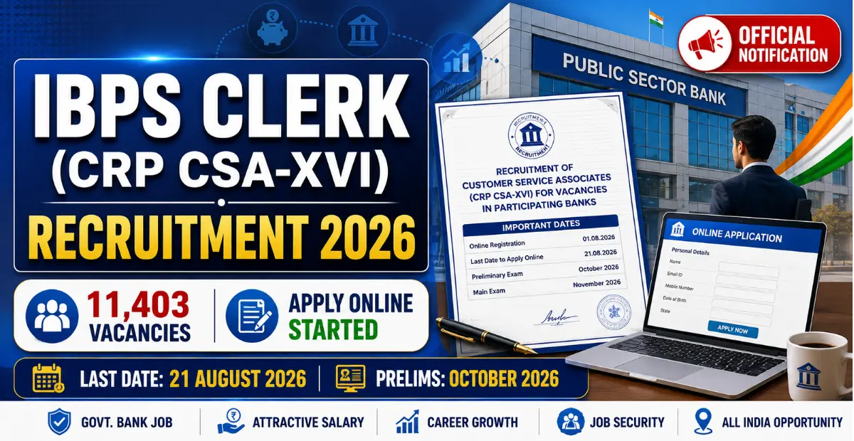 IBPS Clerk (CRP CSA-XVI) Bharti 2026